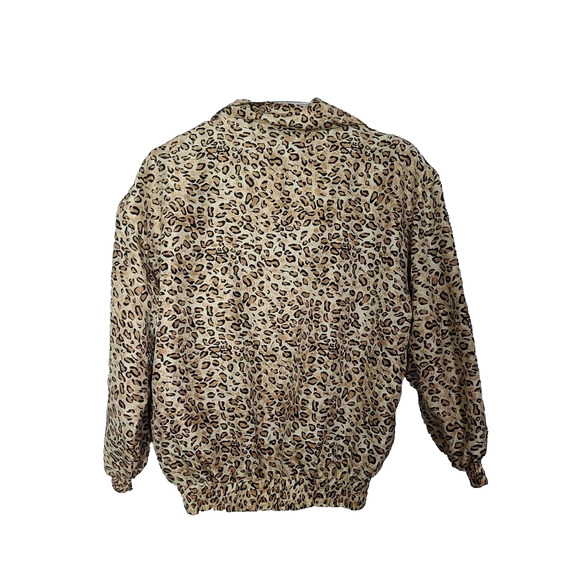 VTG Fuda International Tan Leopard Print 100% Silk Full Zip Jacket Womans Size S - Picture 2 of 6